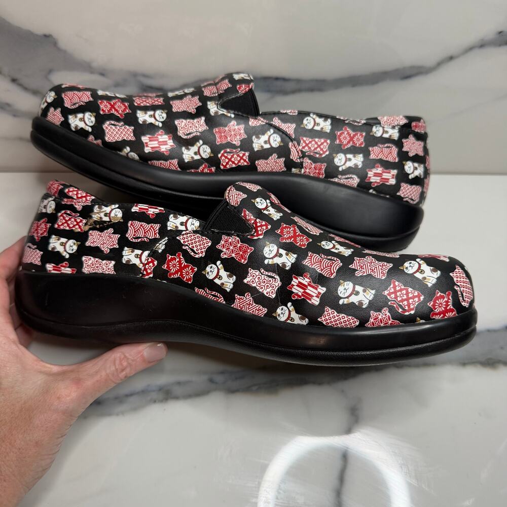 Alegria Wmns Black Leather Lucky Cat Keli Clogs Sz 41 Sz 10.5 Cat Lovers Slip-On - Picture 5 of 7